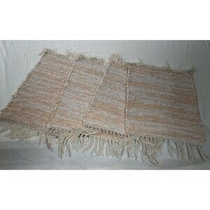 Rag Rug Style Placemats Woven Knotted Boho Retro Set of 4 20x14" Peach Cream